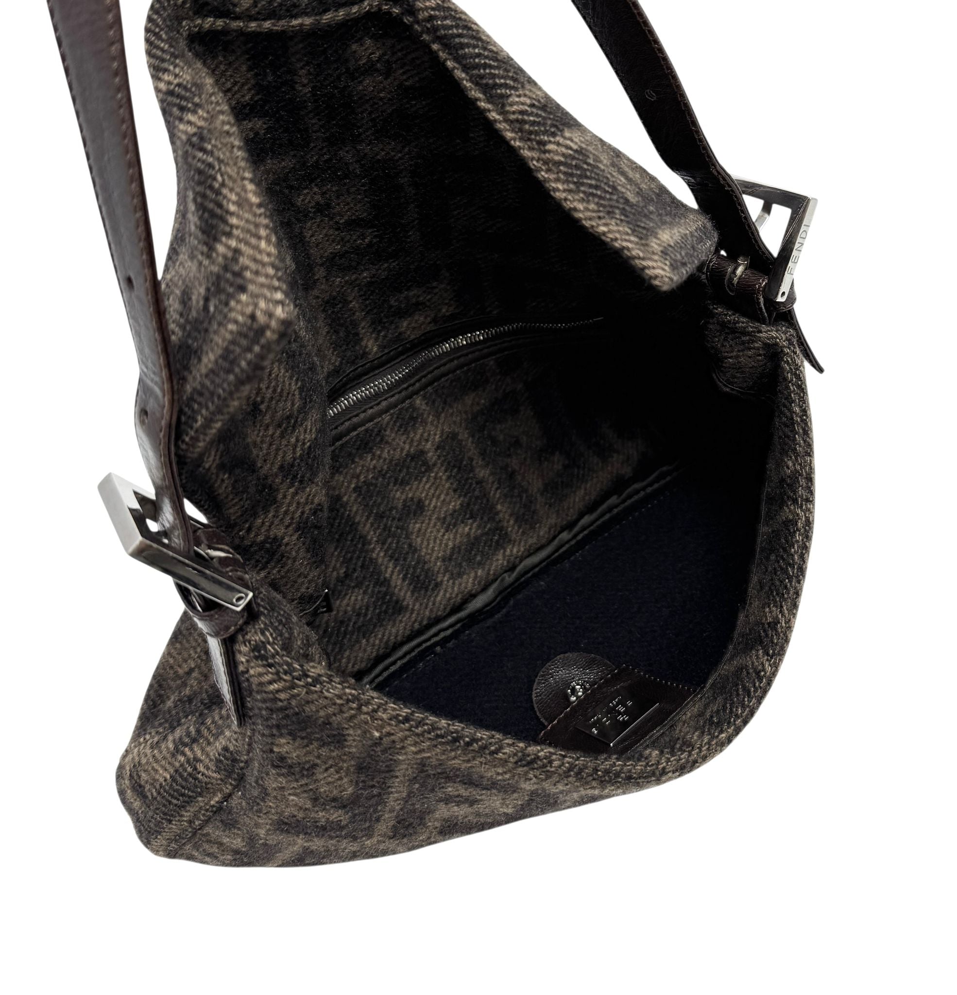 Fendi Brown Wool Logo Baguette Bag