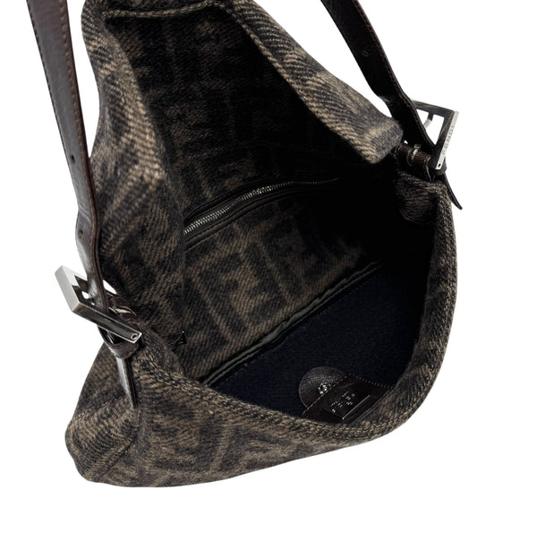 Fendi Brown Wool Logo Baguette Bag