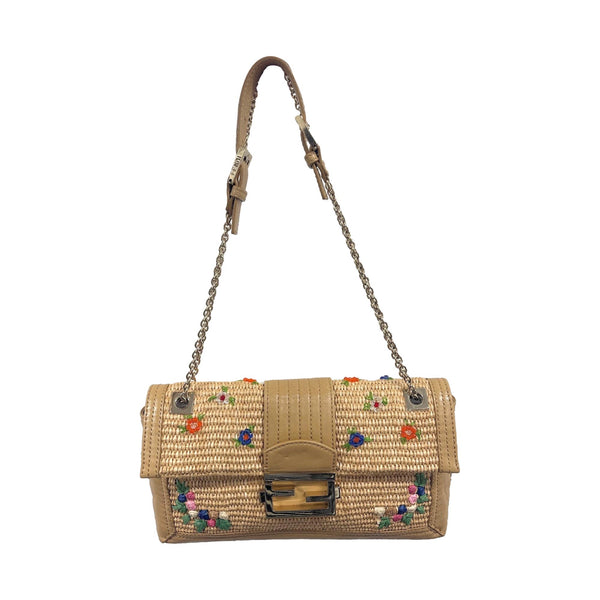 Fendi Beige Woven Chain Baguette