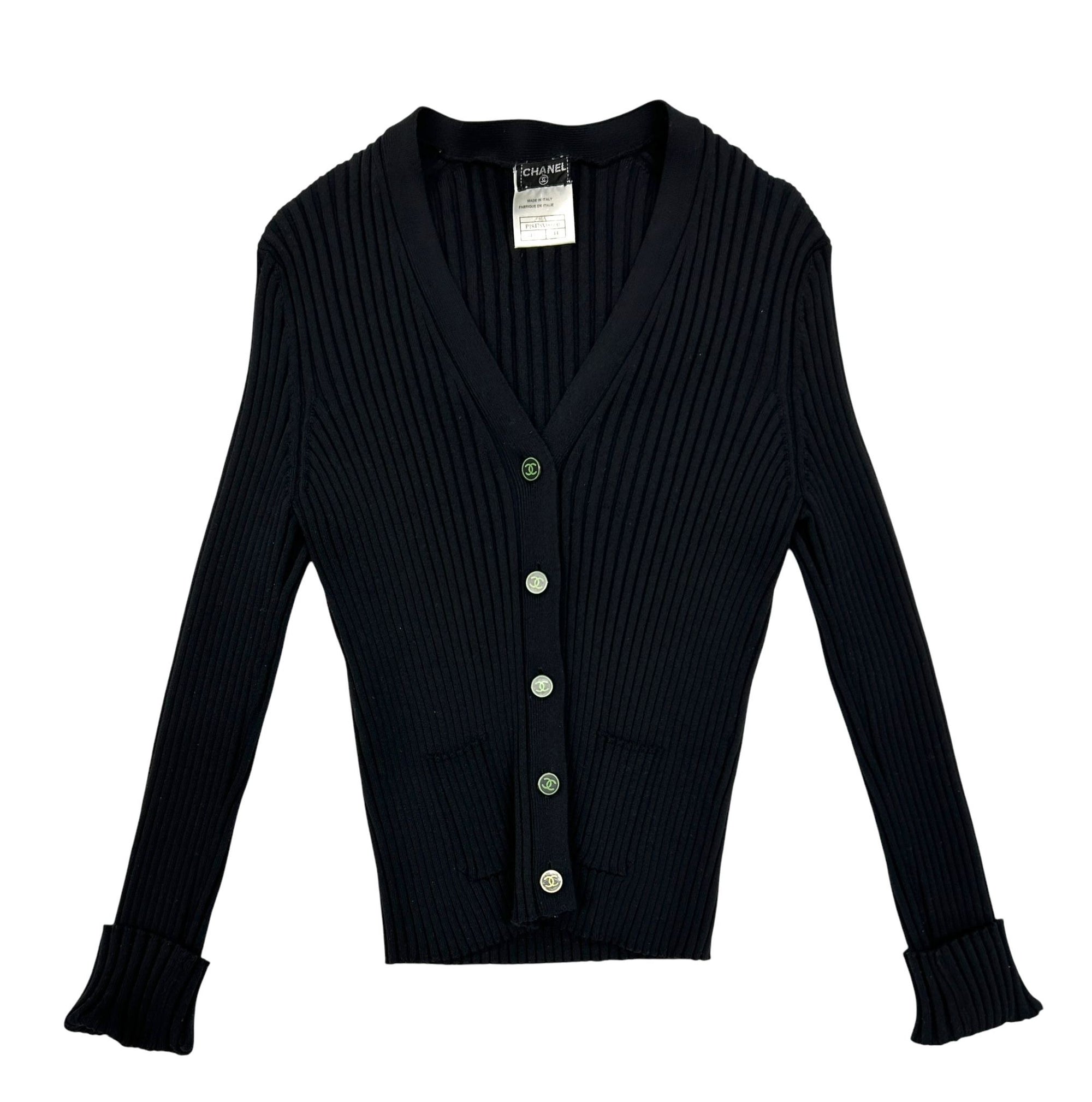 Chanel Black Ribbed Long Cardigan