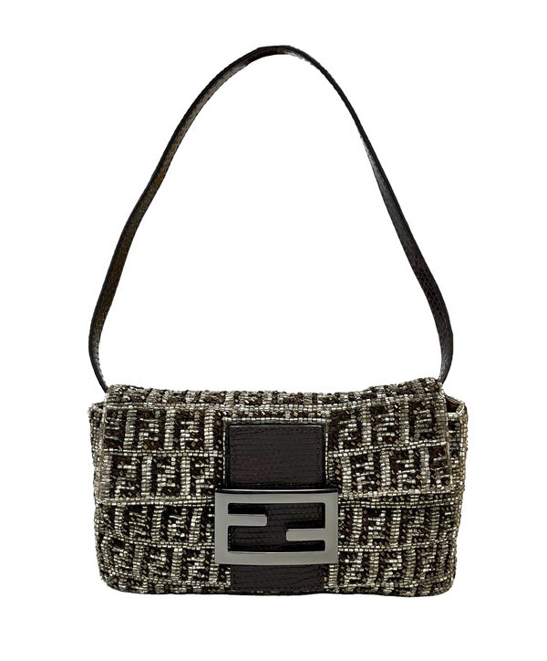 Fendi Silver Beaded Mini Baguette