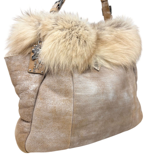 Prada Shearling Fox Shoulder Bag