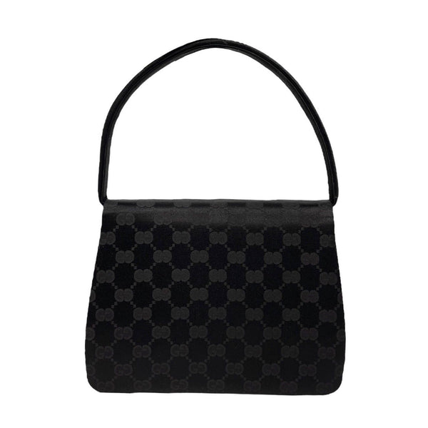 Gucci Black Satin Logo Shoulder Bag