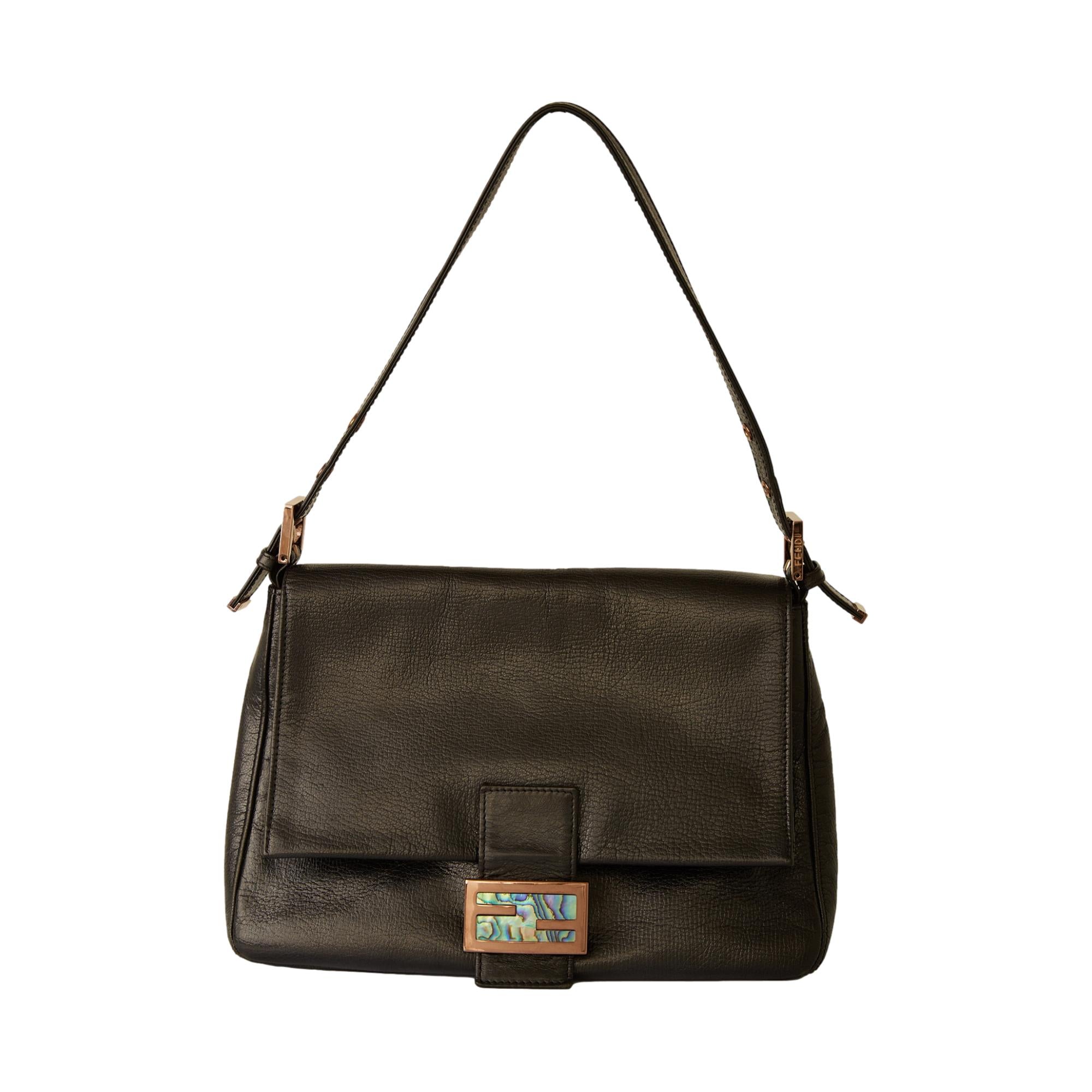 Fendi Black Iridescent Logo Mama Baguette Bag