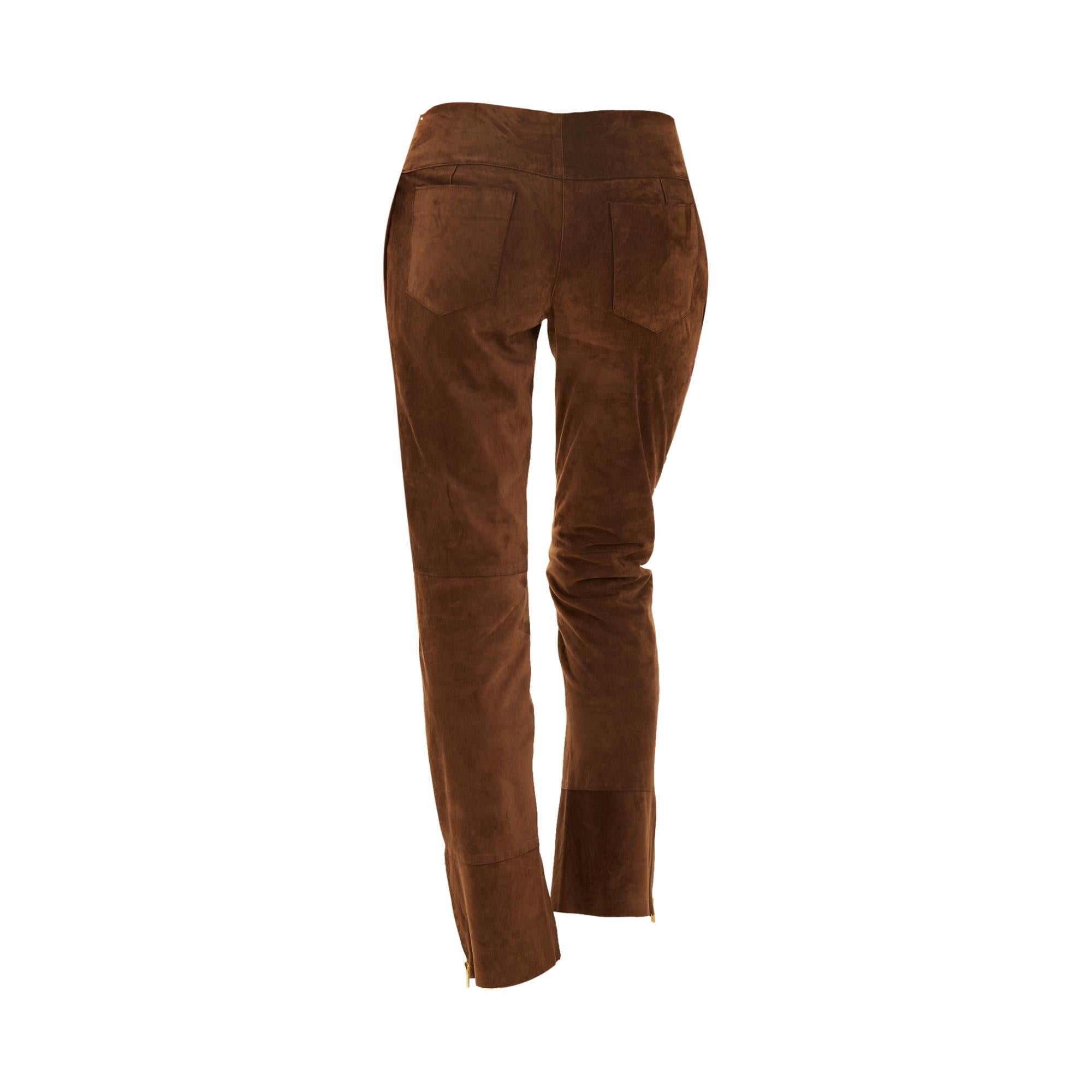 Fendi Brown Suede Leather Zipper Pants