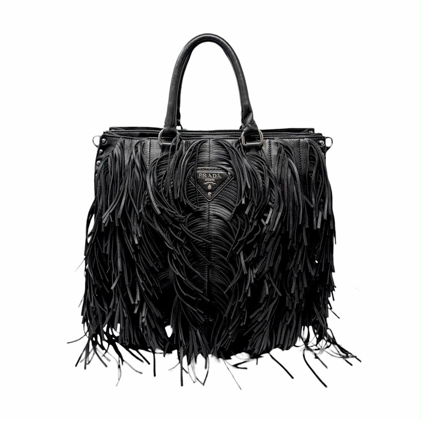 Prada Black Fringe Leather Shoulder Bag
