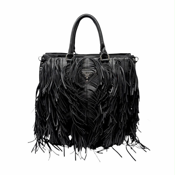 Prada Black Fringe Leather Shoulder Bag