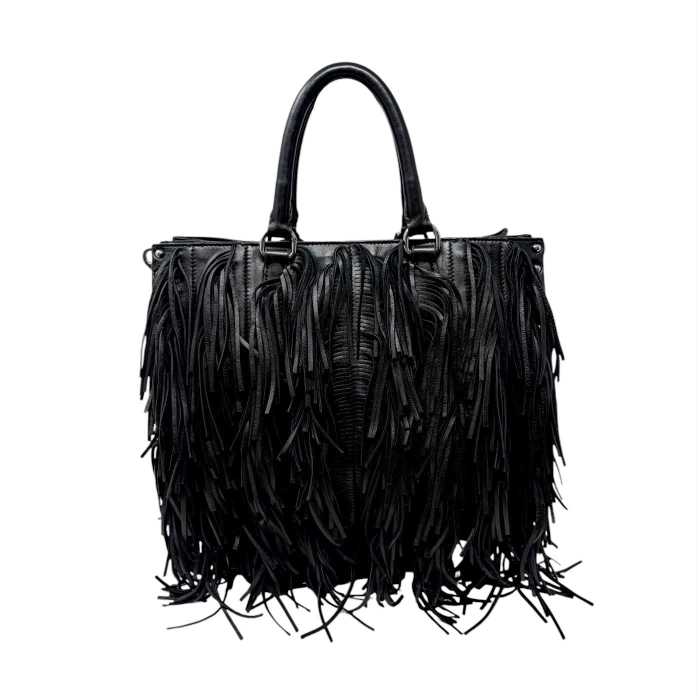 Prada Black Fringe Leather Shoulder Bag