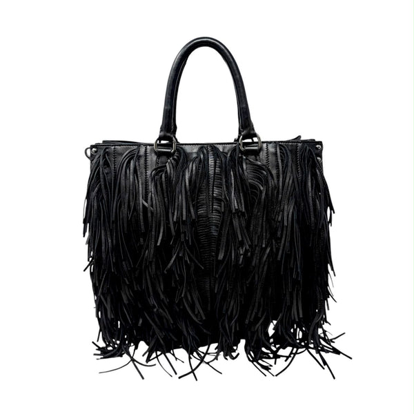 Prada Black Fringe Leather Shoulder Bag