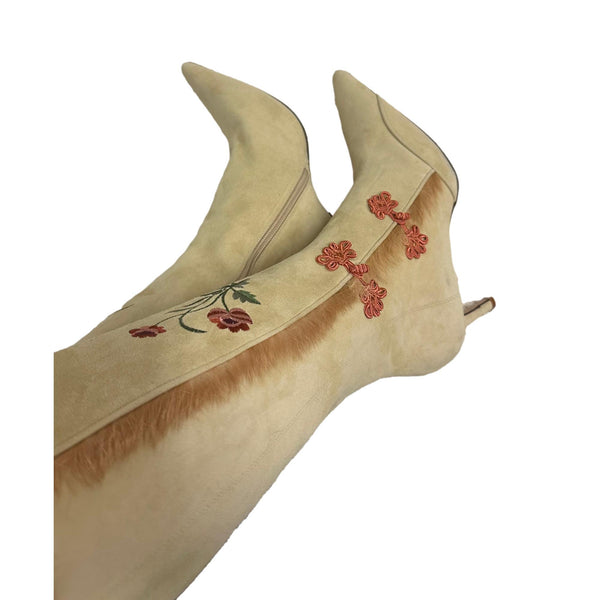 John Galliano Suede Fur Boots