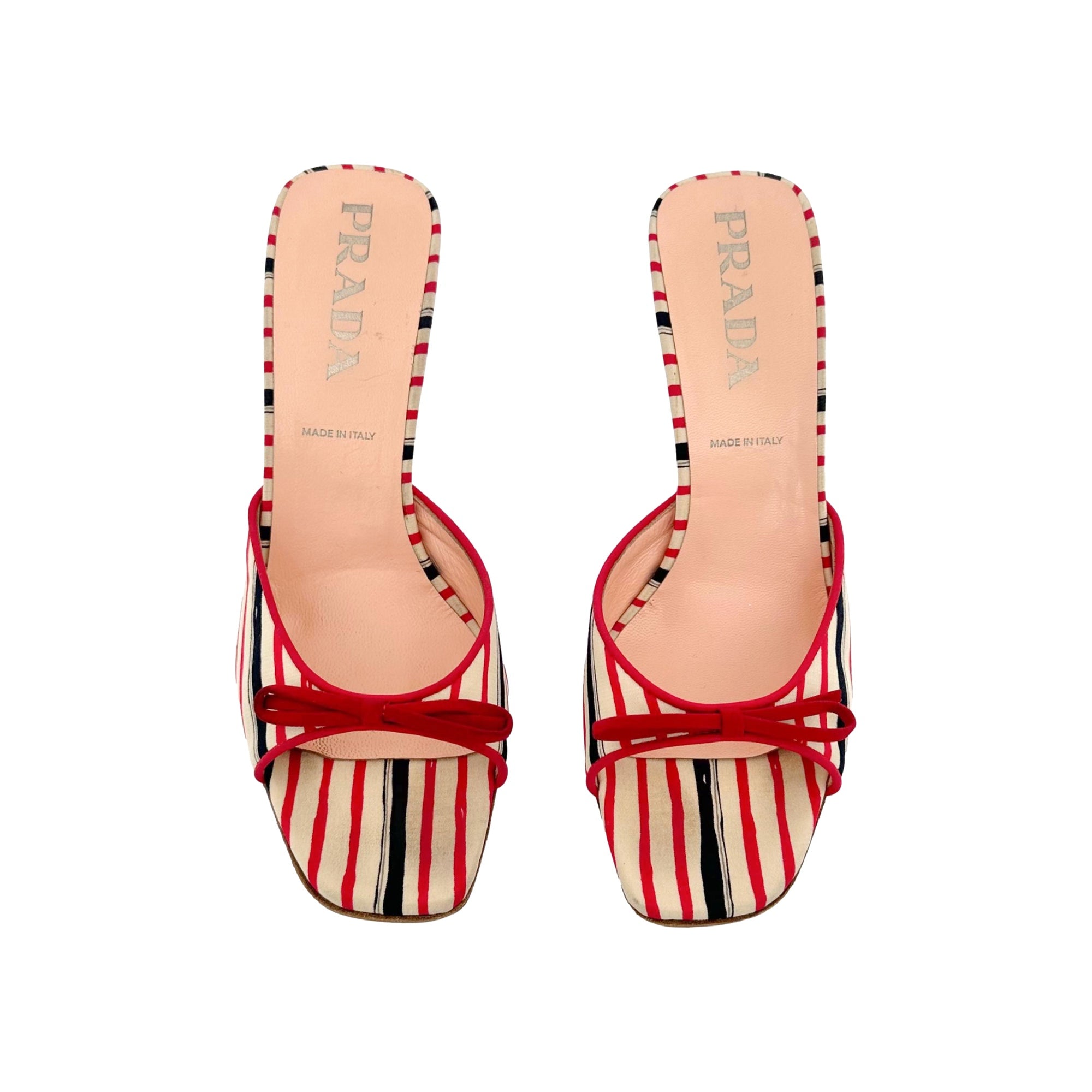 Prada Red + Navy Striped Bow Heels