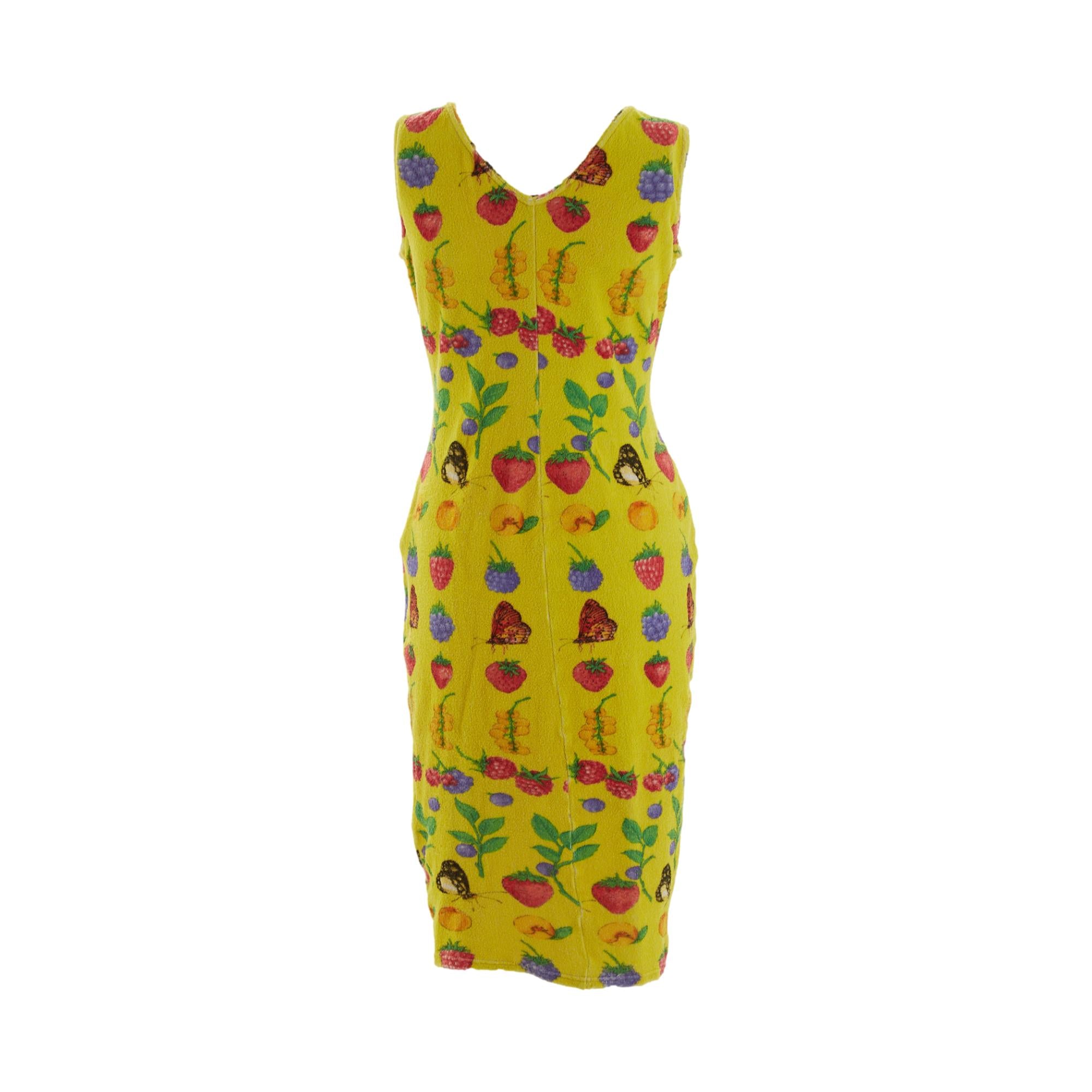 Versace Yellow Terrycloth Fruit Print Dress