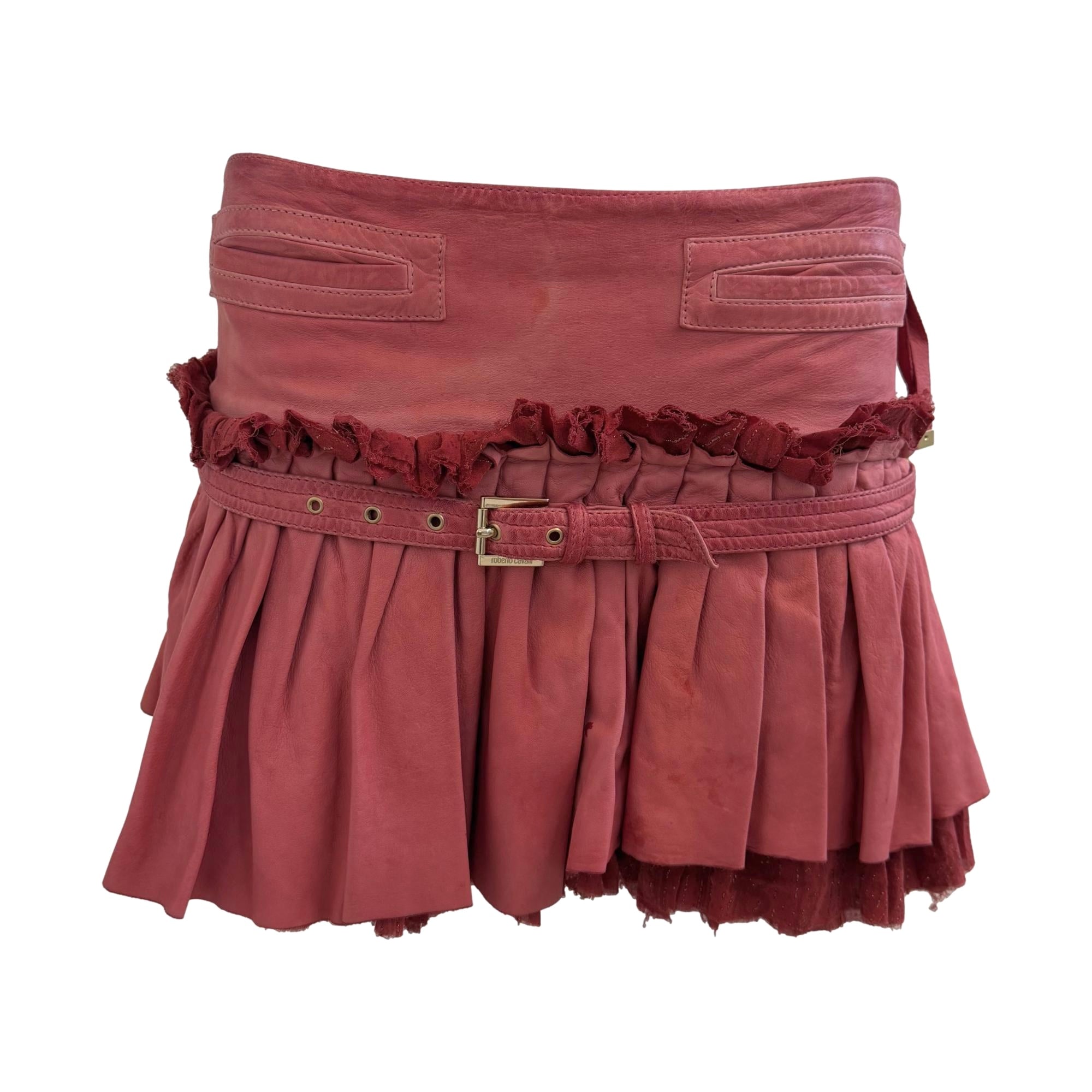 Roberto Cavalli Pink Leather Low Rise Skirt