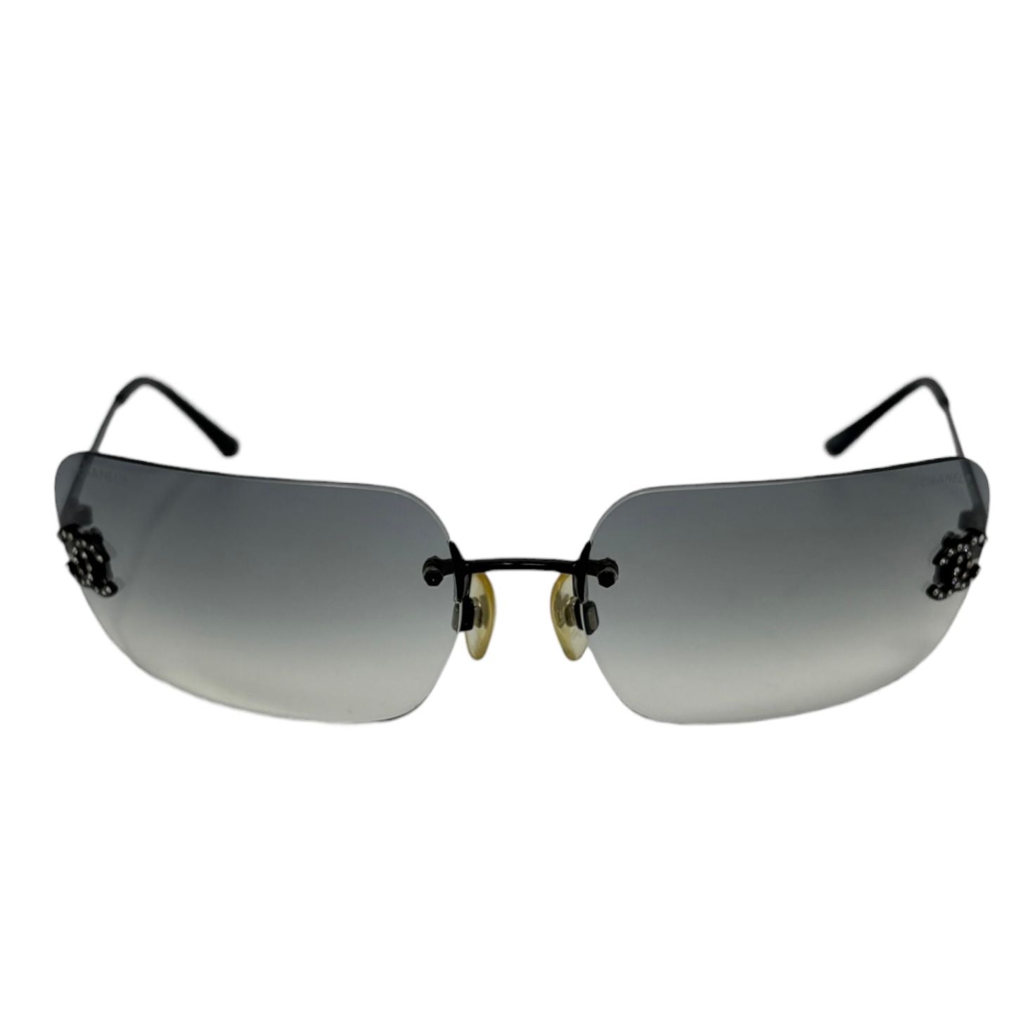 Chanel Black Rhinestone Rimless Sunglasses