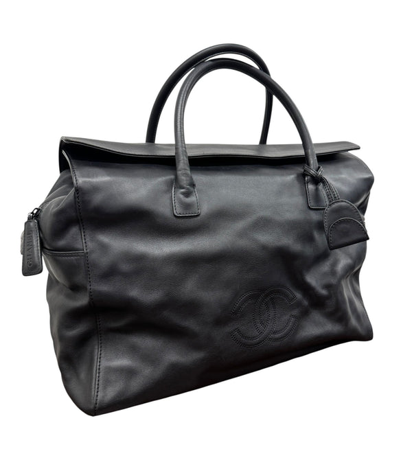 Chanel Black Logo Jumbo Shoulder Duffle