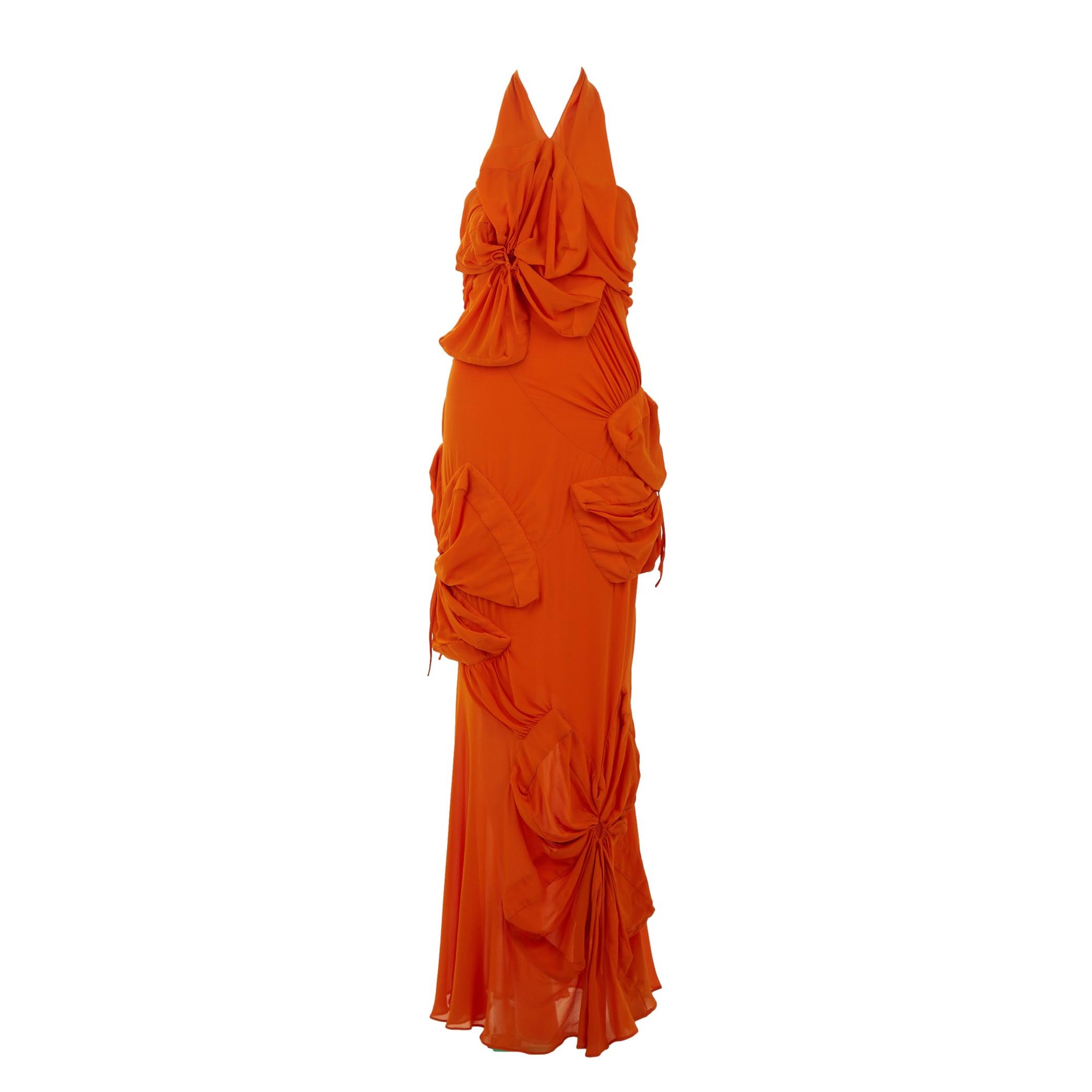 Galliano Orange Rouched Silk Gown