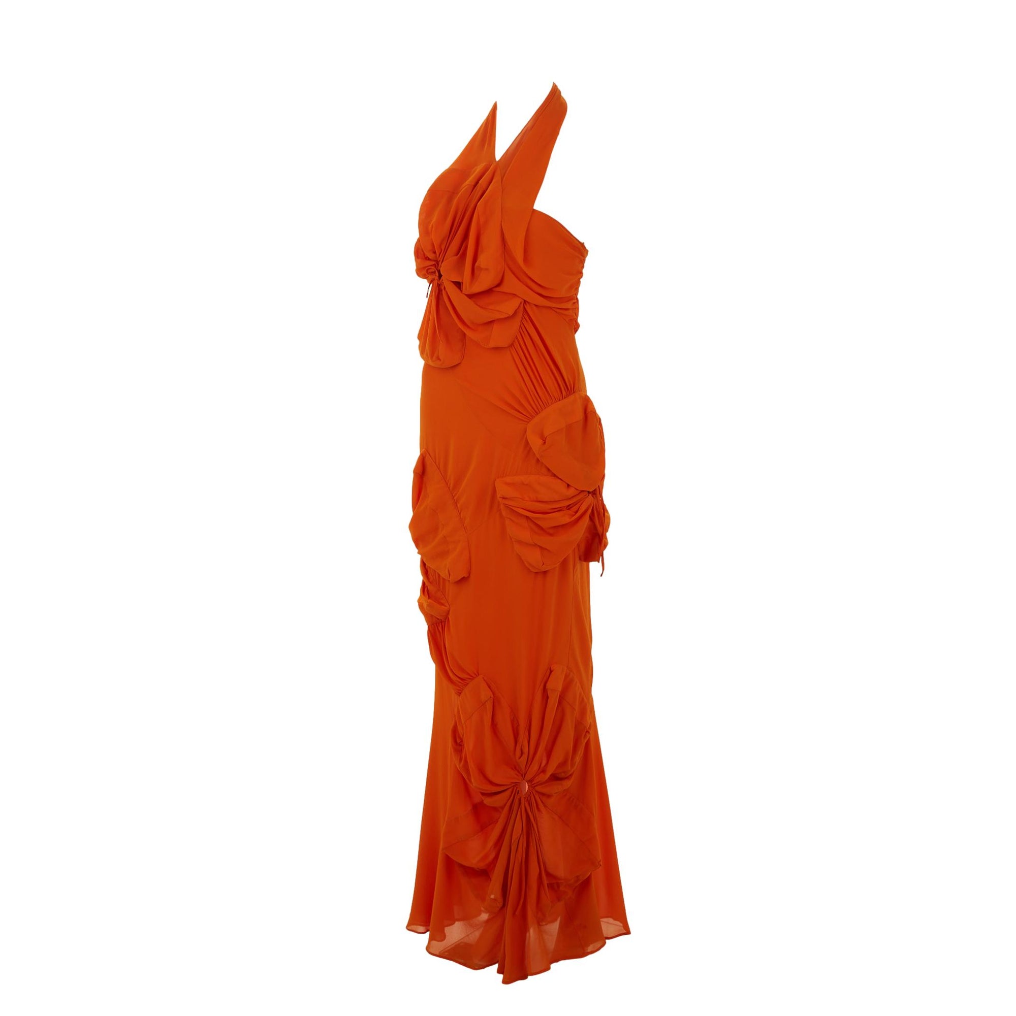 Galliano Orange Rouched Silk Gown