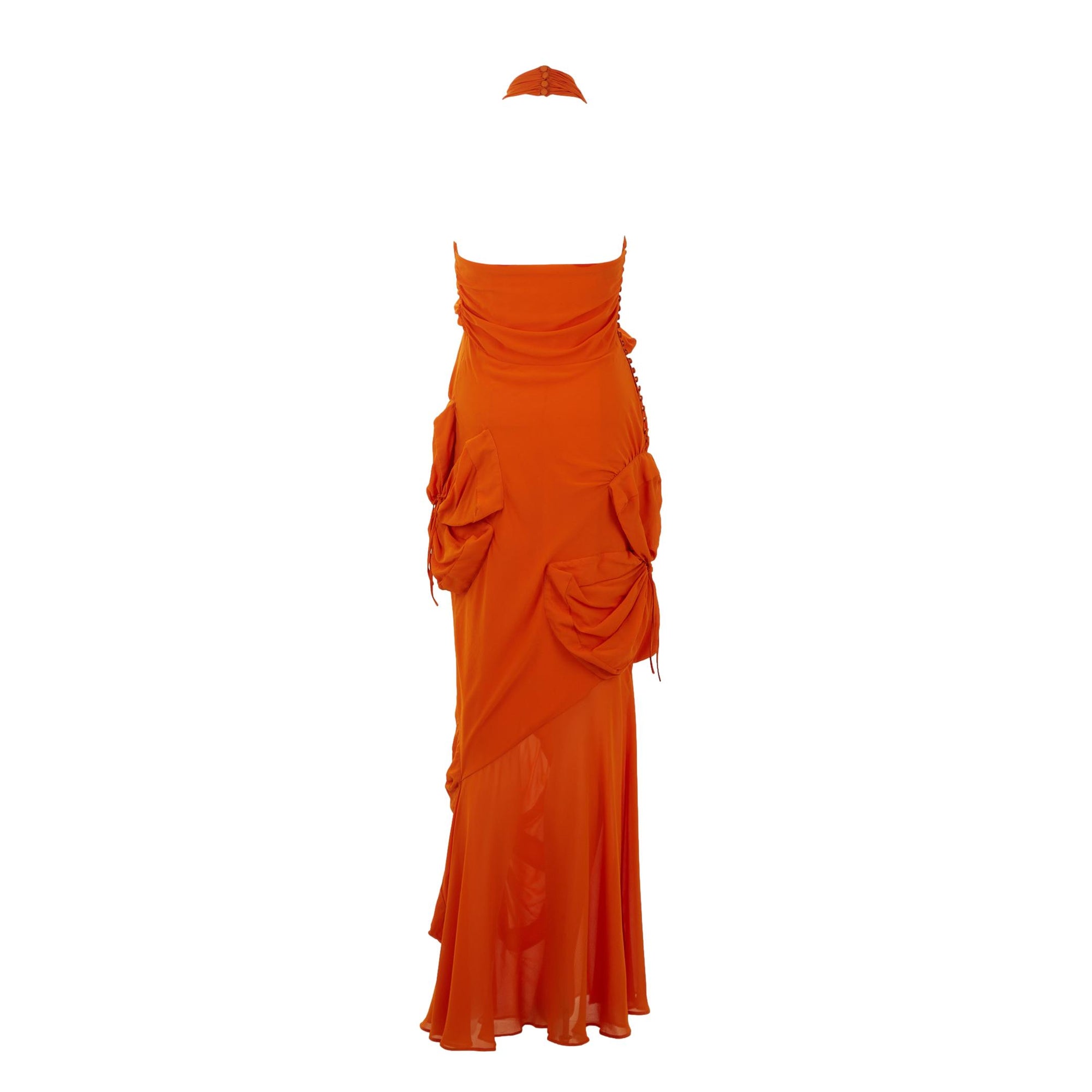 Galliano Orange Rouched Silk Gown