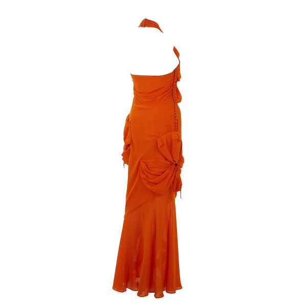 Galliano Orange Rouched Silk Gown