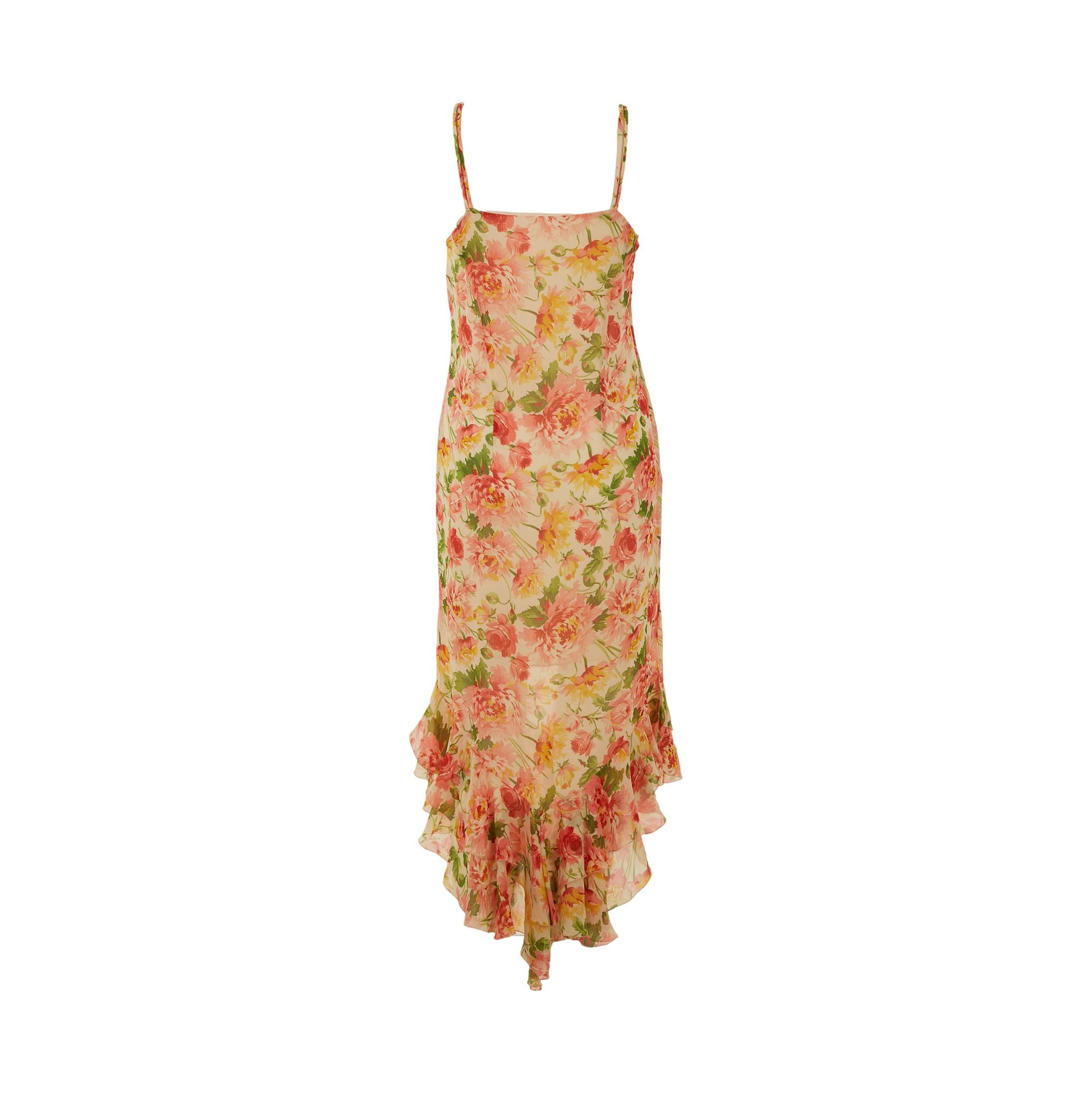 Dior Pink Floral Ruffle Silk Dress