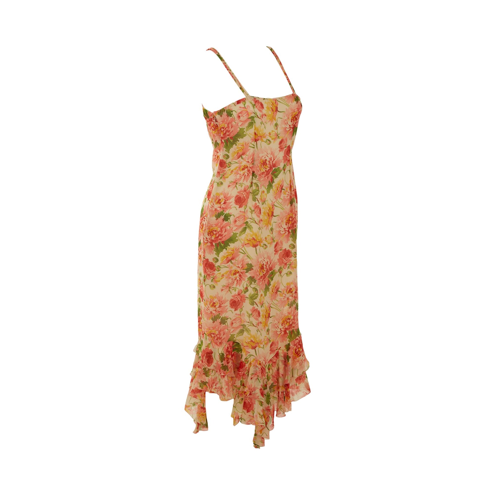 Dior Pink Floral Ruffle Silk Dress