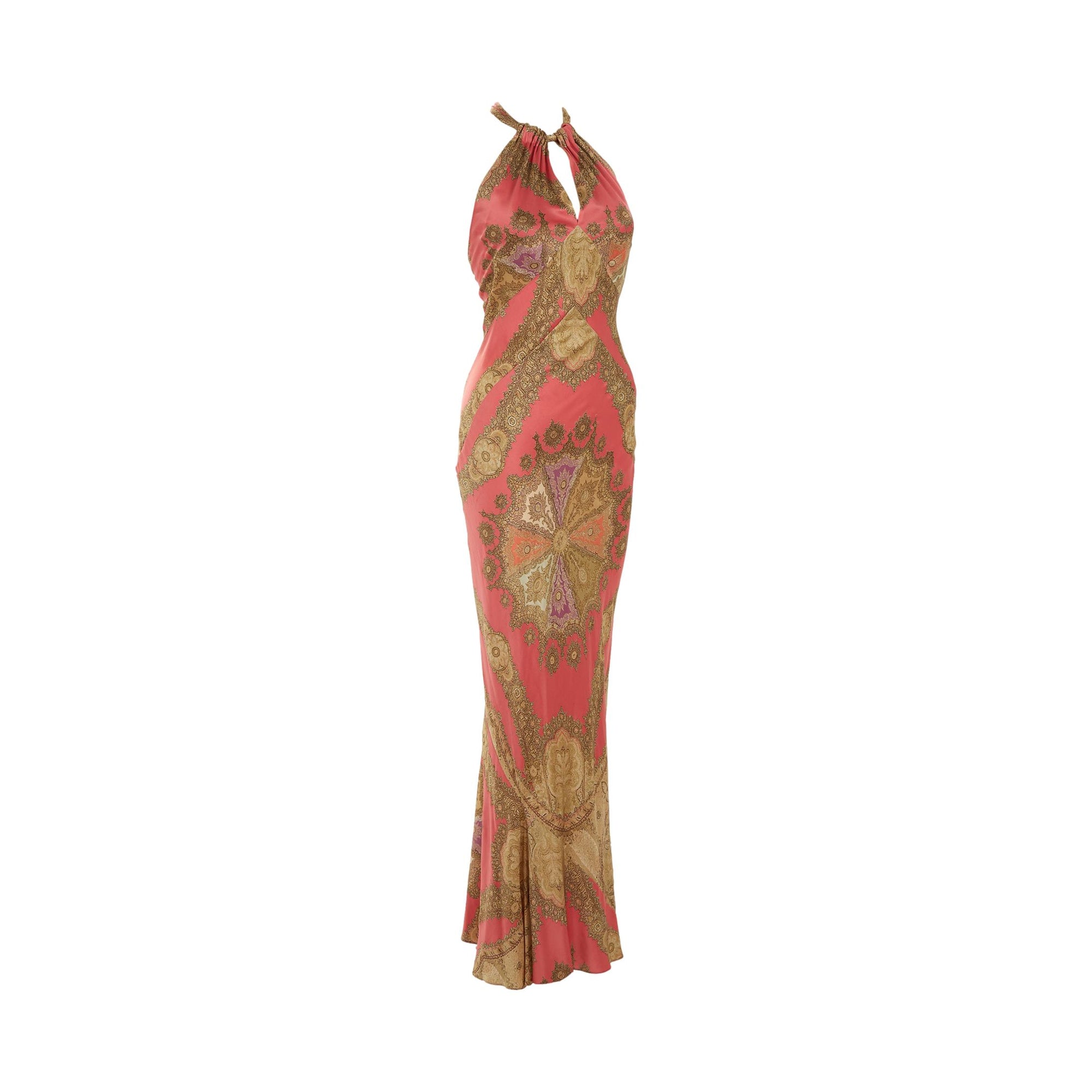 Roberto Cavalli Pink Silk Halter Gown