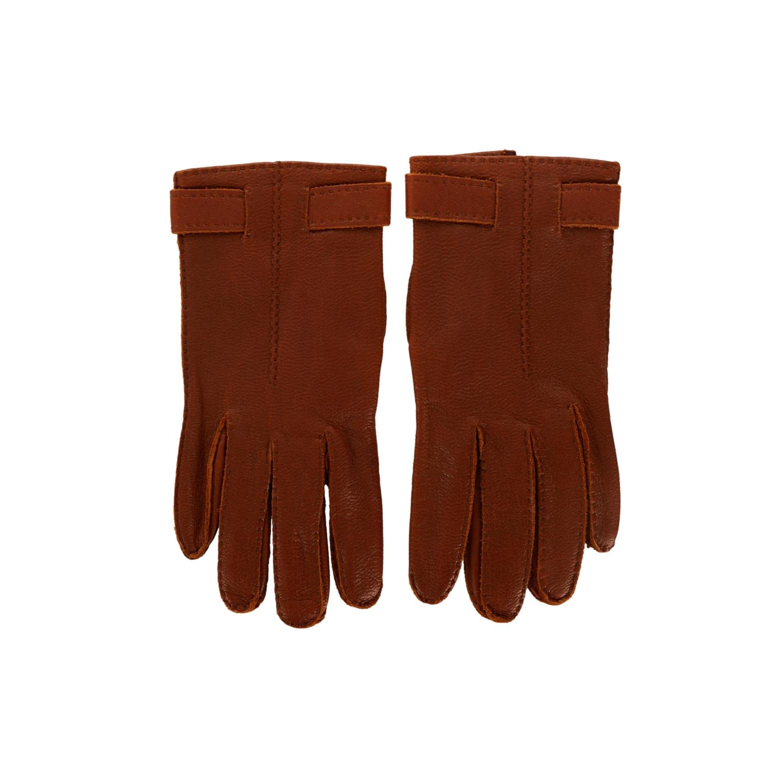 Hermes Brown Leather Gloves