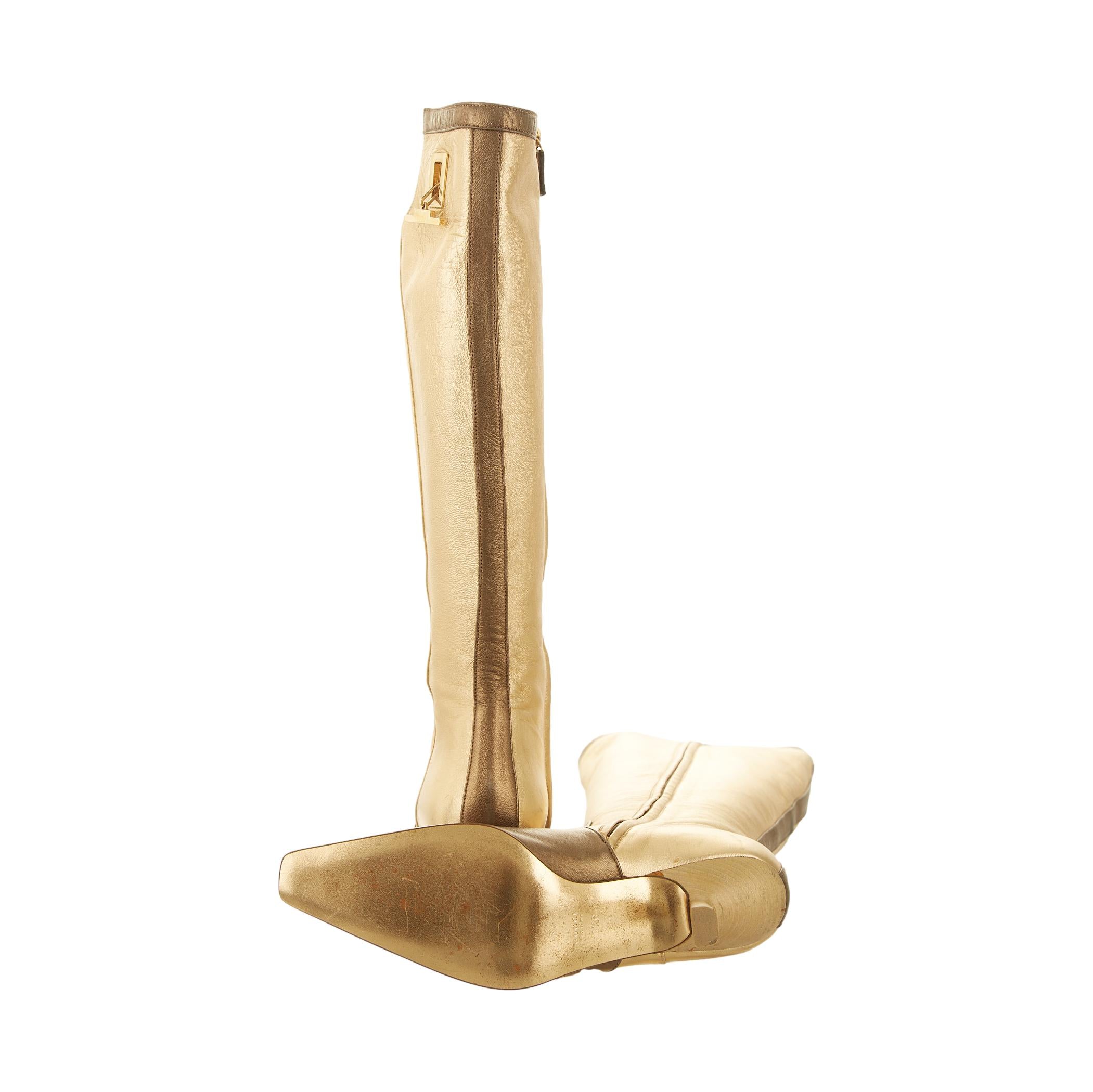 Gucci Gold Knee High Boots - Treasures of NYC