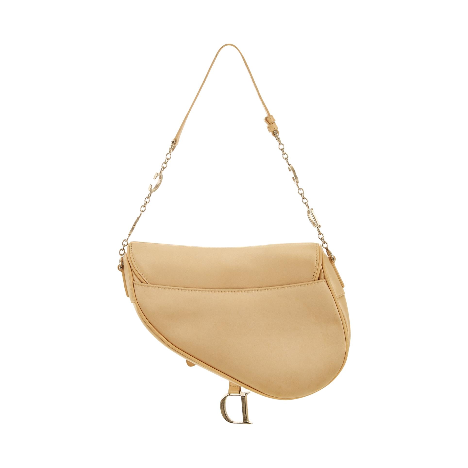 Dior Champagne Rhinestone Logo Hardware Mini Saddle Bag