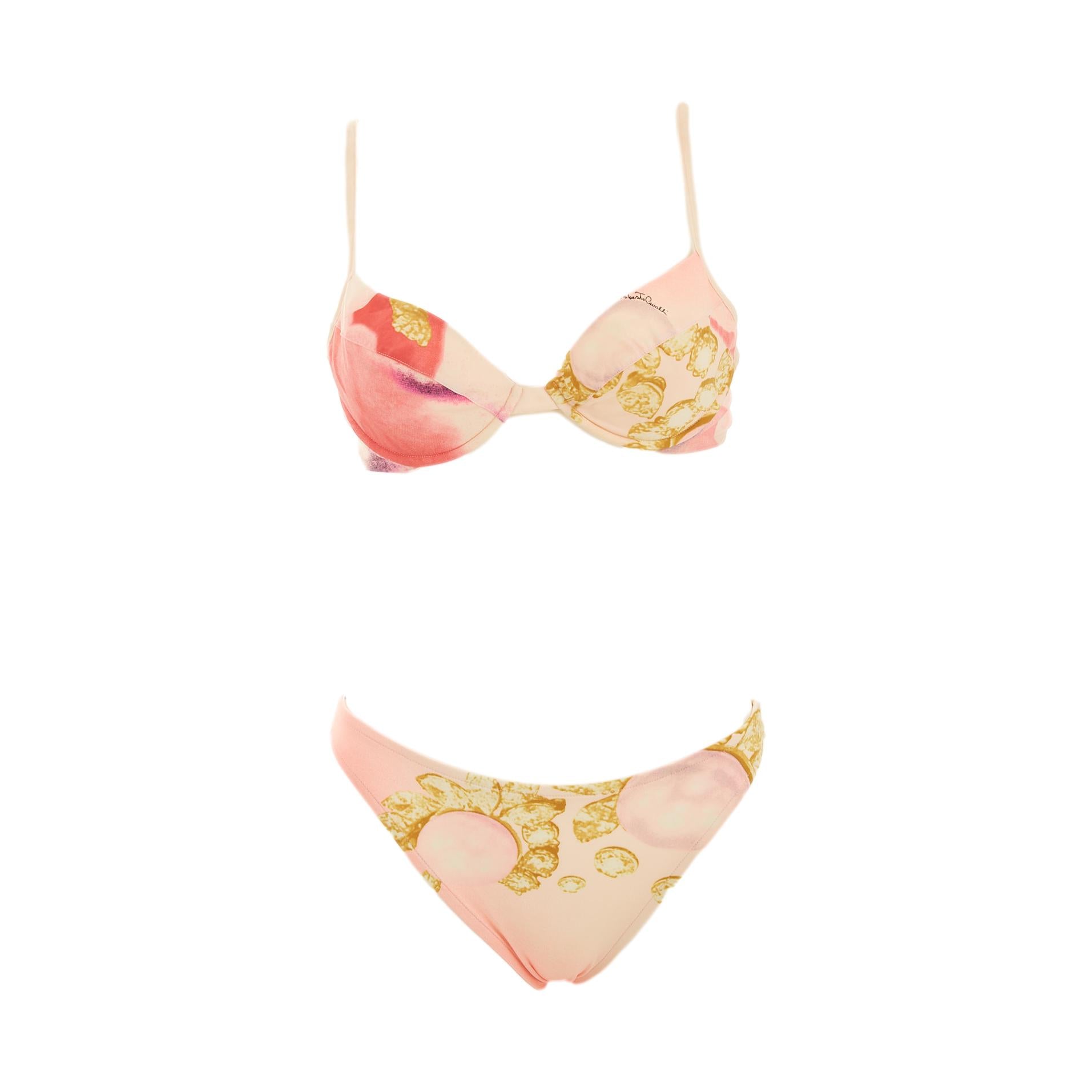 Roberto Cavalli Pink Embellished Print Bikini