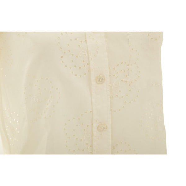 Chanel White Floral Eyelet Button Down