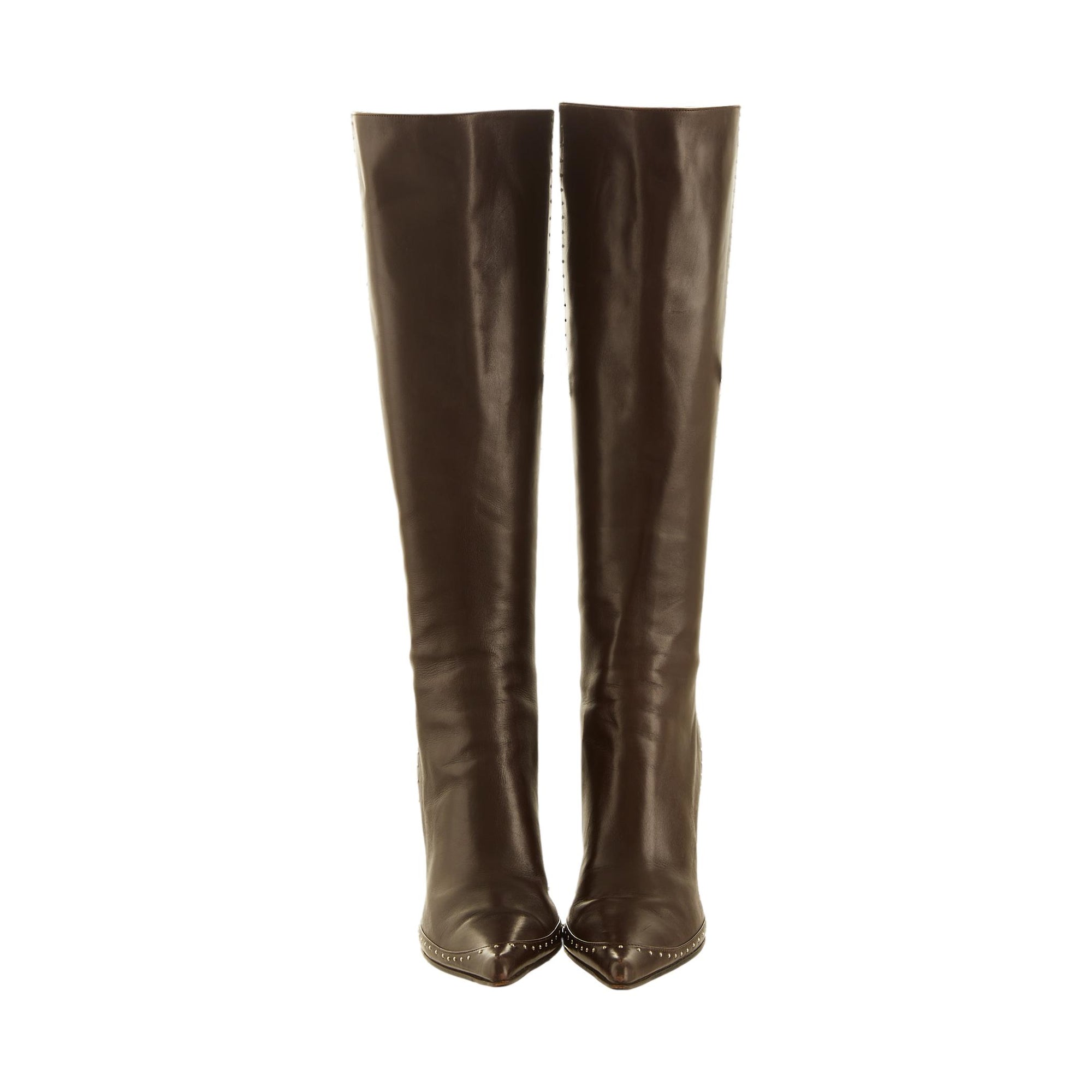 Dior Brown Studded Knee High Boots