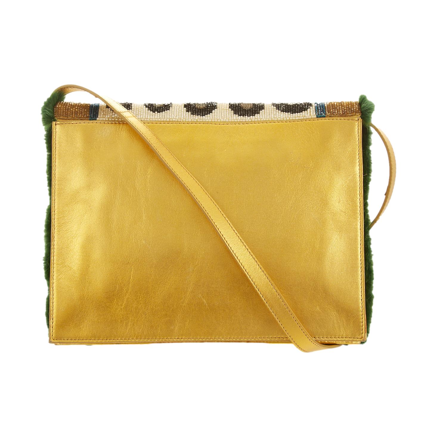 Fendi Gold Beaded Crossbody Bag