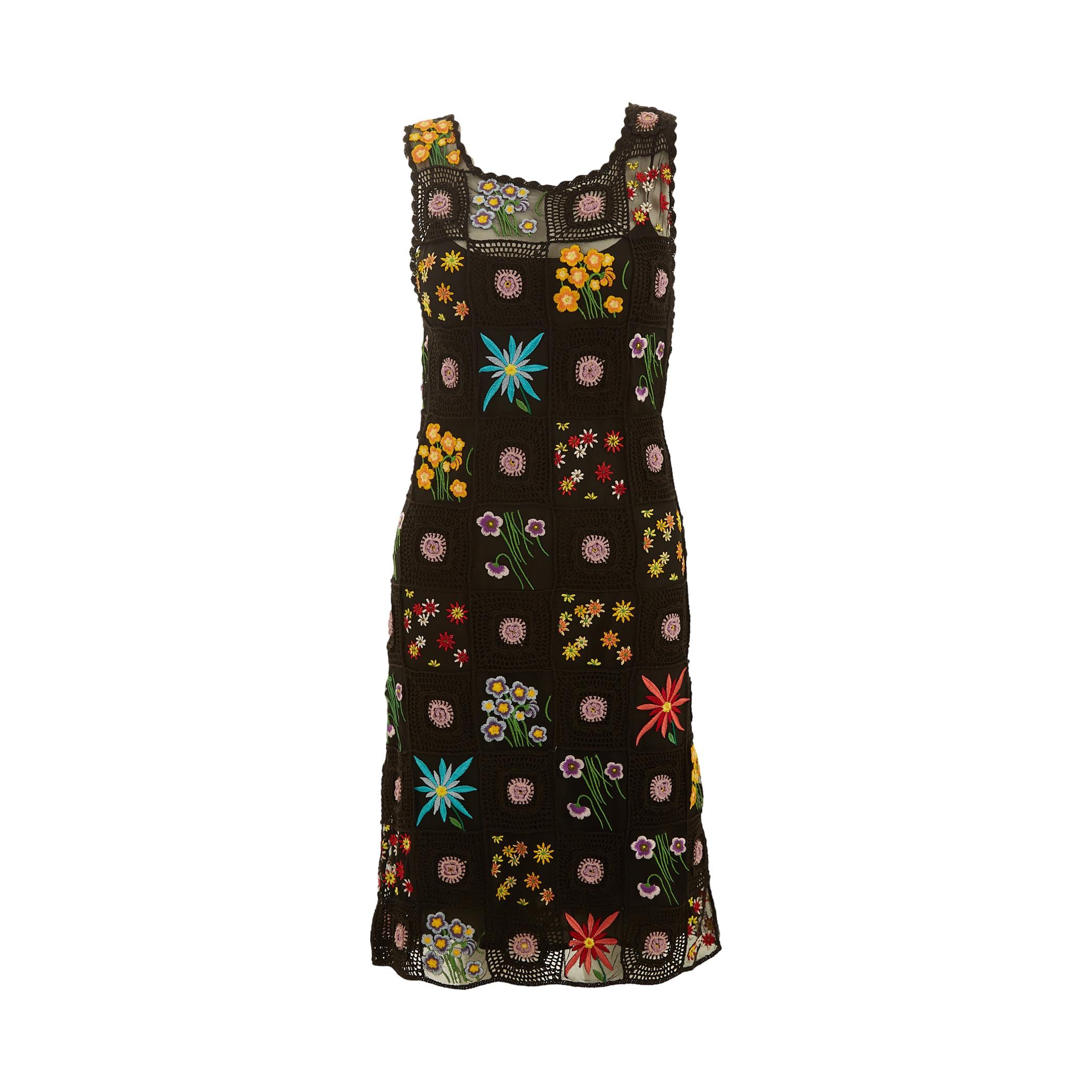 Moschino Black Floral Crochet Dress