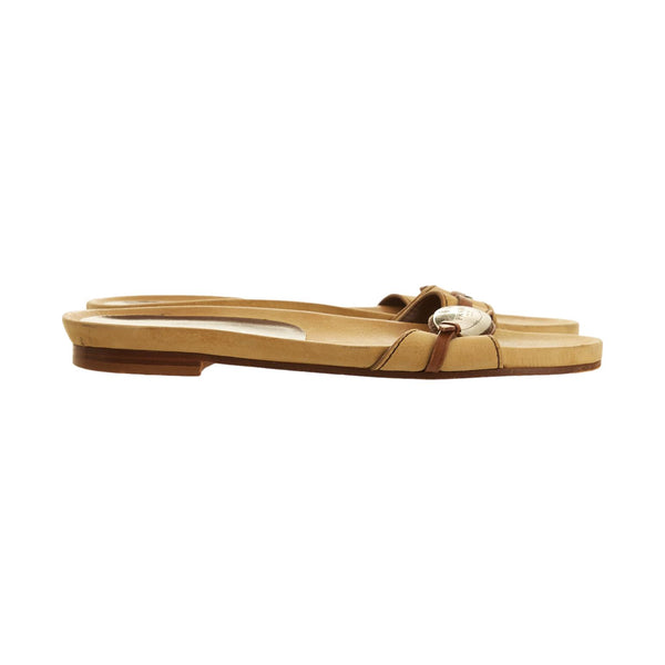 Prada Tan Leather Logo Sandals