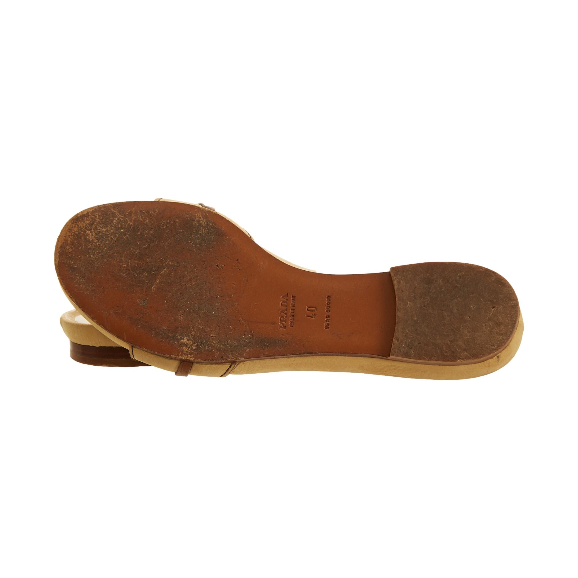 Prada Tan Leather Logo Sandals