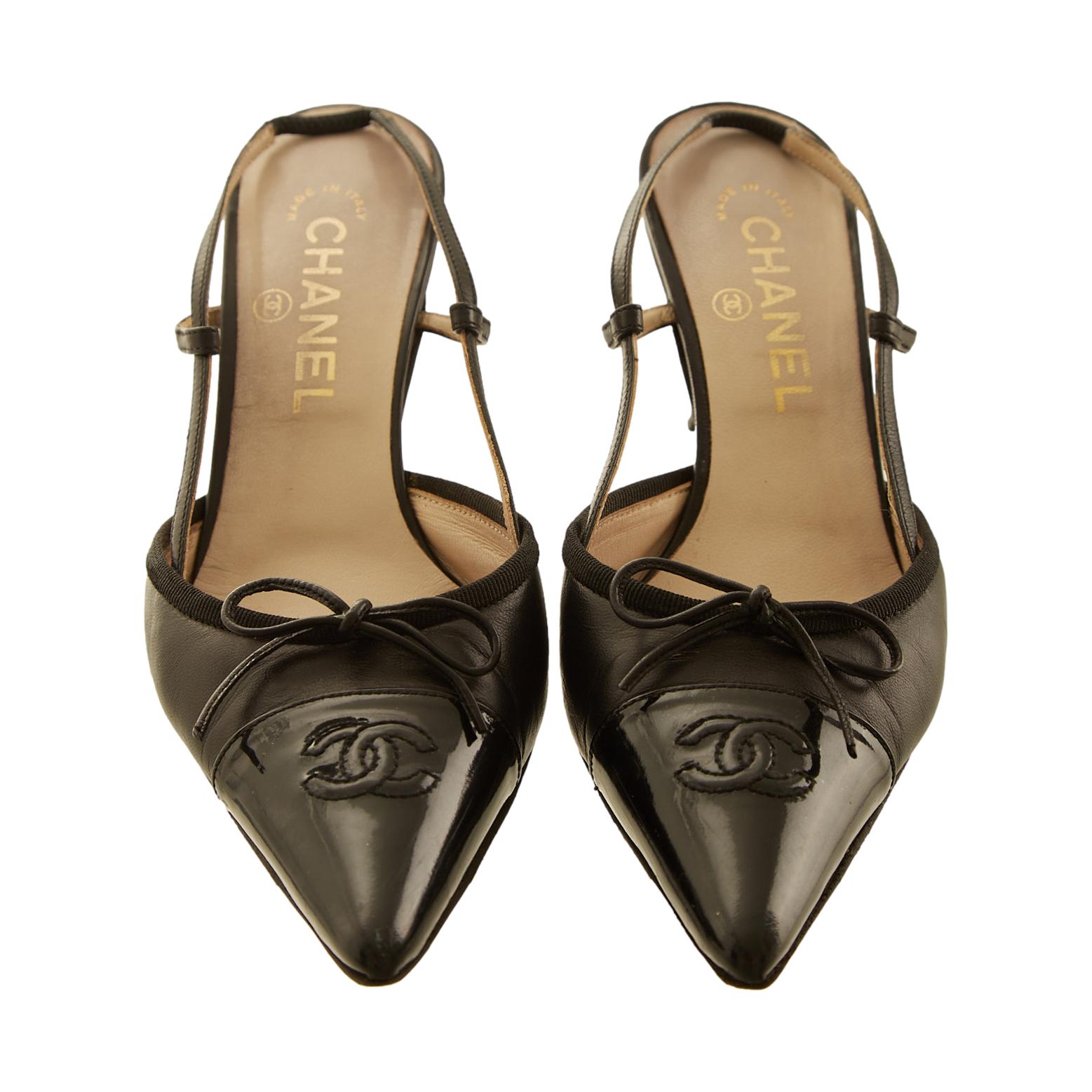 Chanel Black Logo Slingback Heels