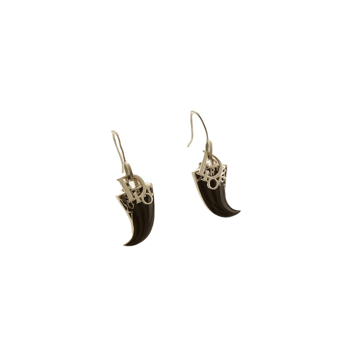 Dior Black Logo Tusks Earrings