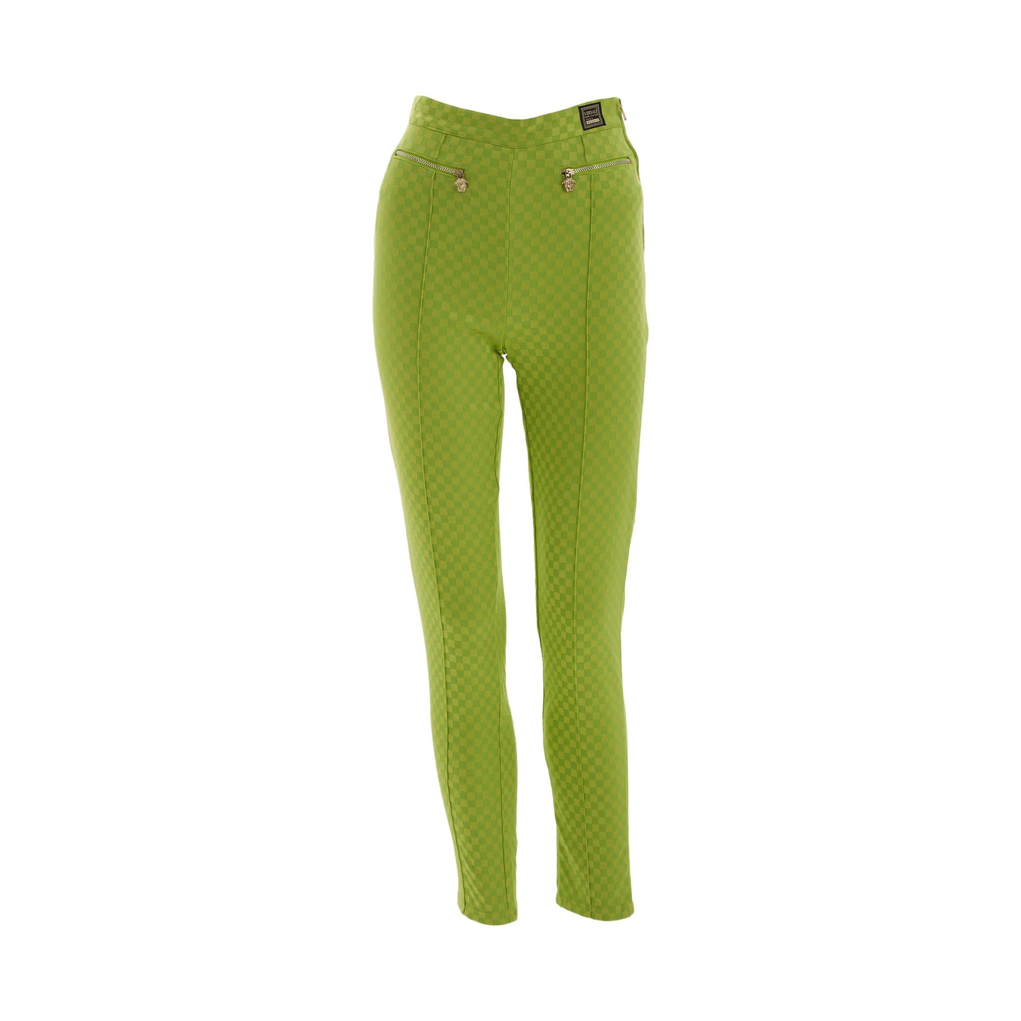 Versace Green Checkered Pants