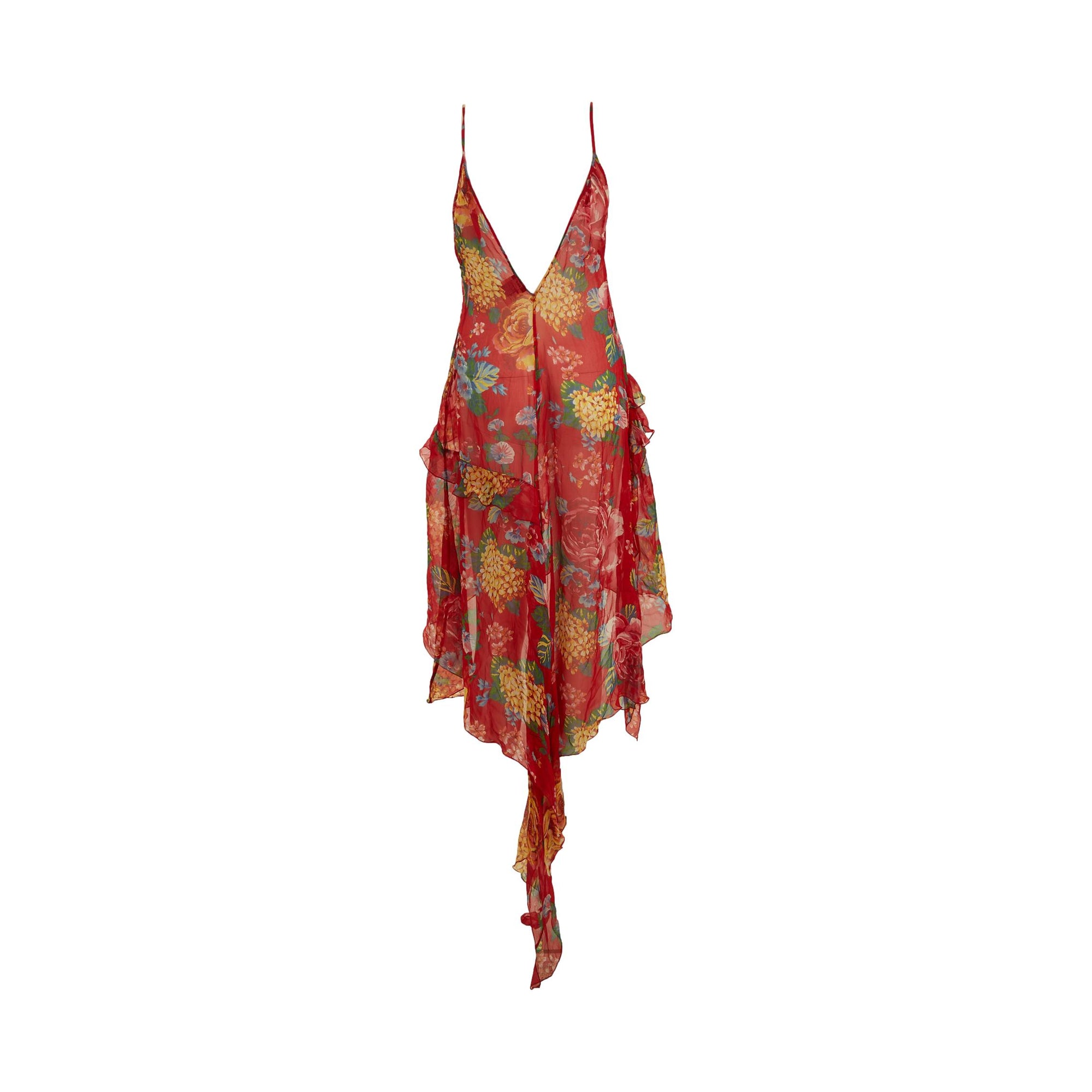 Dolce & Gabbana Red Floral Print Silk Dress