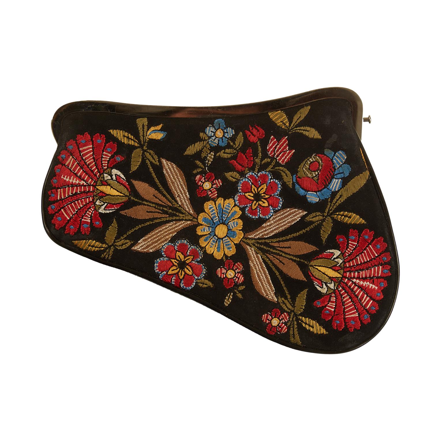 Dior Black Floral Embroidered Mini Saddle Clutch