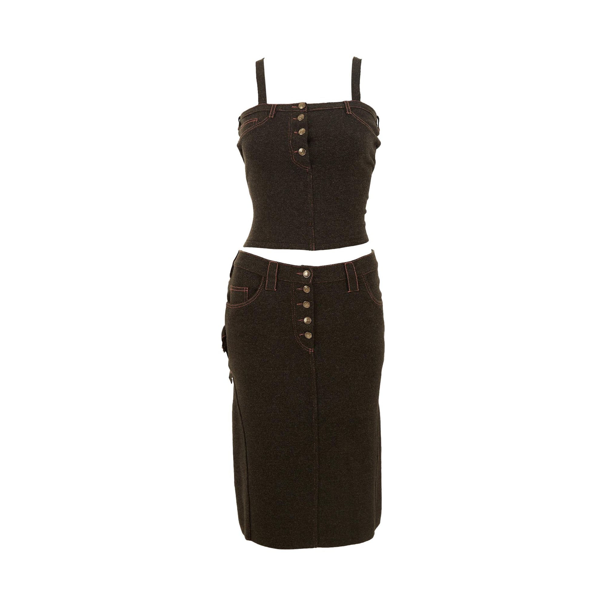 Dior Grey Contrast Stitch Skirt Set