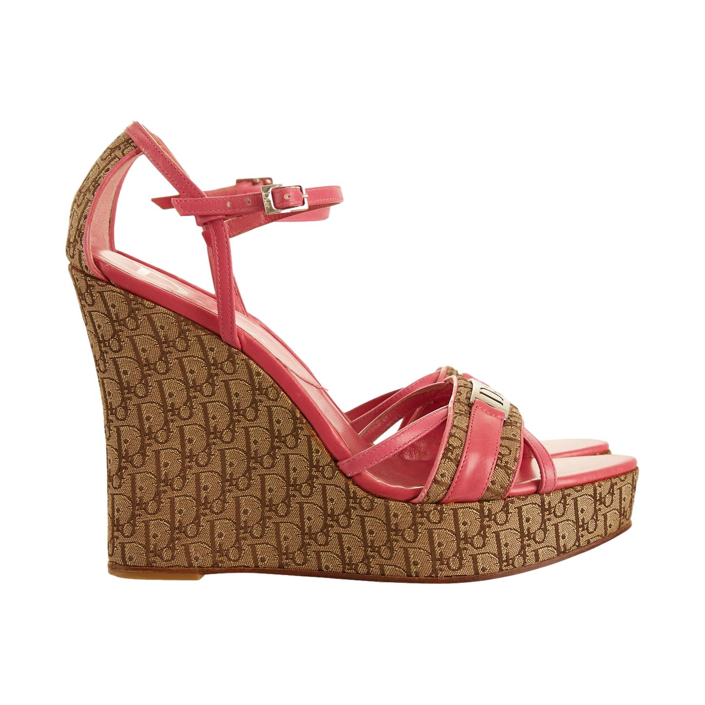 Dior Pink Logo Platform Wedges