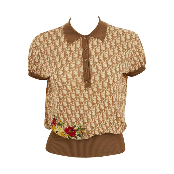 Dior Beige Floral Embroidered Polo