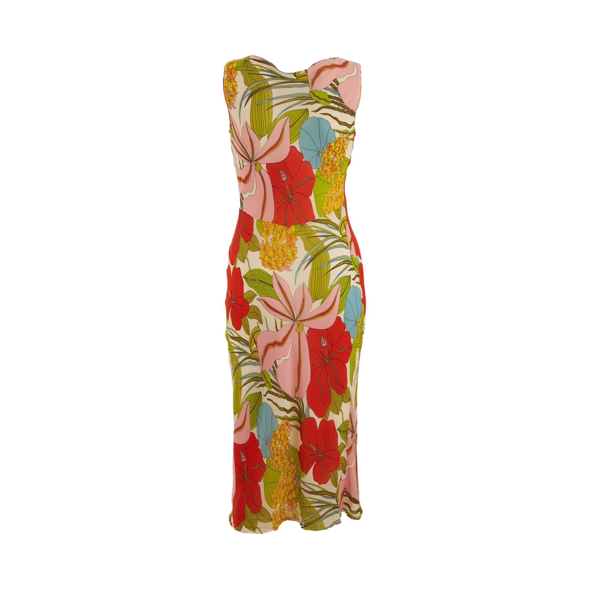 Galliano Multicolor Floral Print Dress