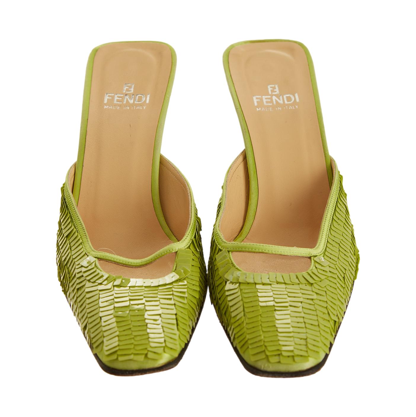 Fendi Green Sequin Kitten Heels