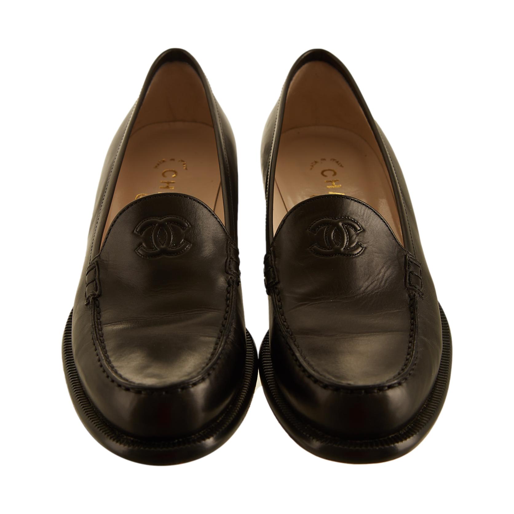 Chanel Black Logo Loafers