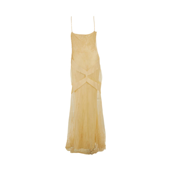 Galliano Beige Floral Lace Dress