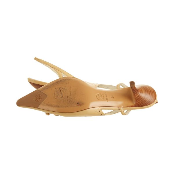 Chanel Beige Logo Bow Kitten Heels