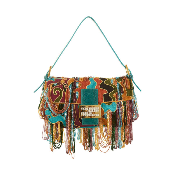 Fendi Multicolor Beaded Wave Print Fringe Baguette – Treasures of NYC